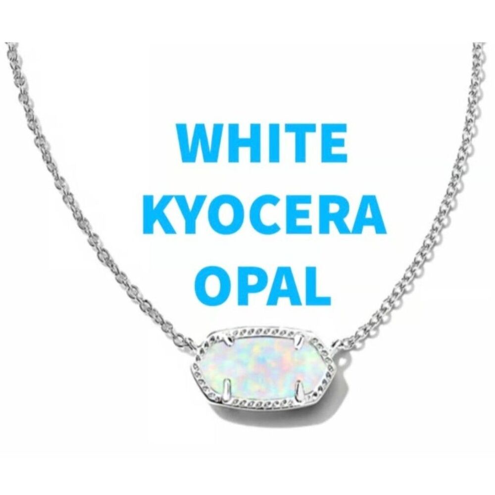 NWT Kendra Scott Elisa White Kyocera Lab Grown Opal Silver Pendant Necklace - Picture 11 of 15
